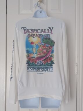 Sport-Tek White Long Sleeve Tee with Multicolor Tropical Graphic